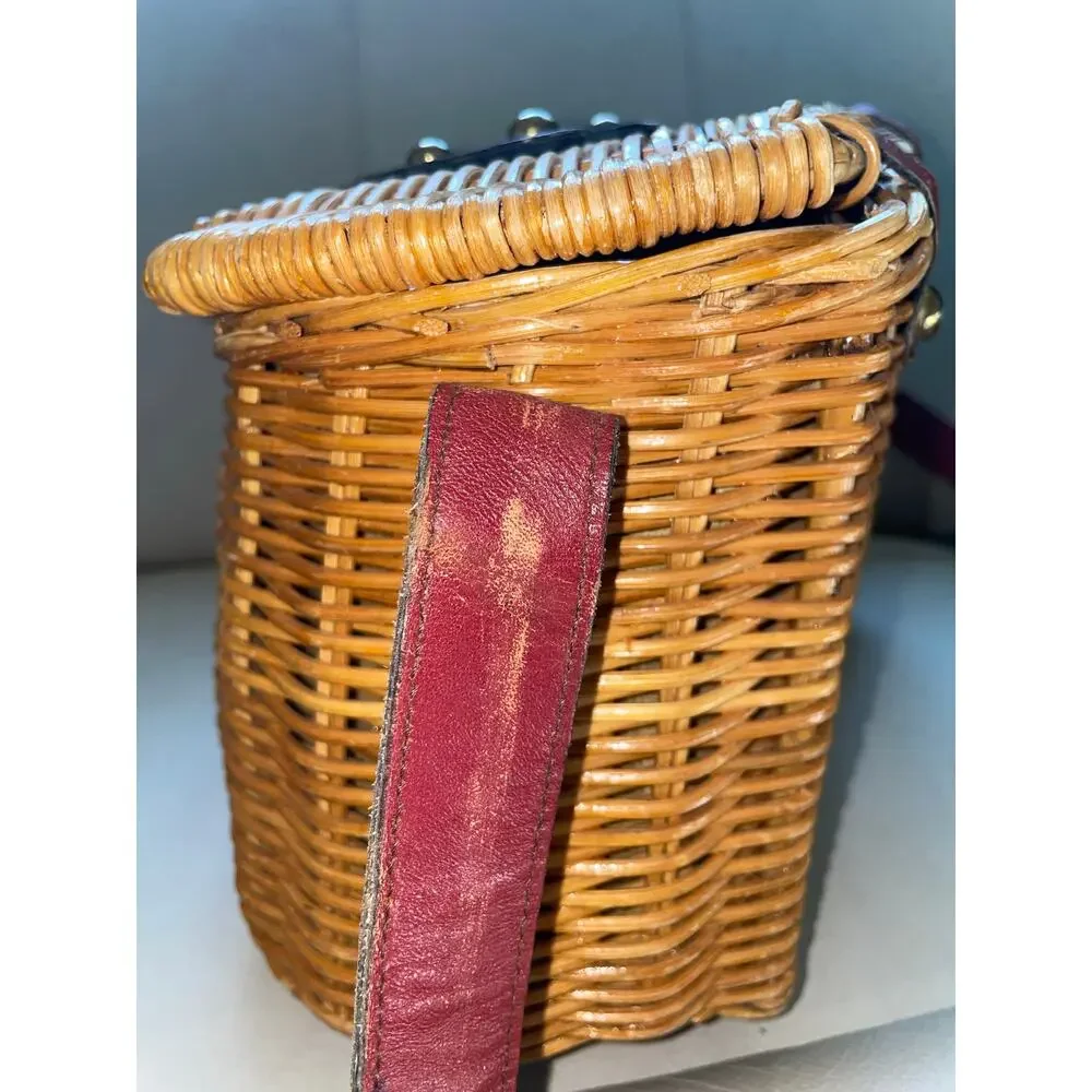 Vintage Etienne Aigner Wicker Fishing Creel Style 1950s–1960s MCM Purse - READ - Picture 13 of 16